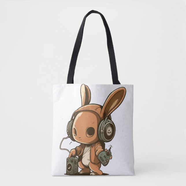 Tote Bag Lapin Mélodique : Un Voyage Musical (Devant)