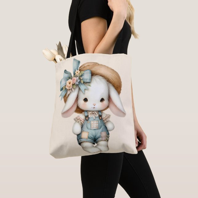 Tote Bag Lapin mignon dans les couloirs avec Casquette pail (De près)