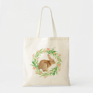 Tote Bag Lapin mignon en Aquarelle Florale Wreath