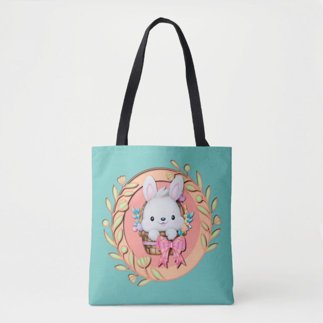 Tote Bag Lapin Moche Assis dans Panier de Pâques Conception (Devant)
