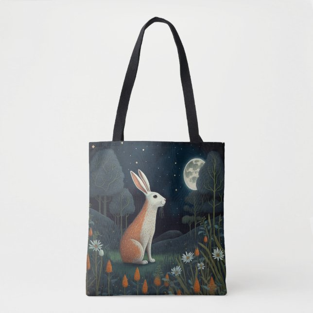 Tote Bag Lapin orange et blanc au clair de lune (Devant)