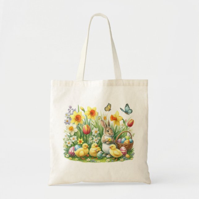 Tote Bag lapin/poulet de printemps classique/Vintage (Devant)