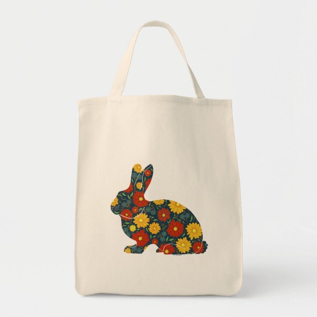 Tote Bag Lapin rétro et fleurs (Devant)