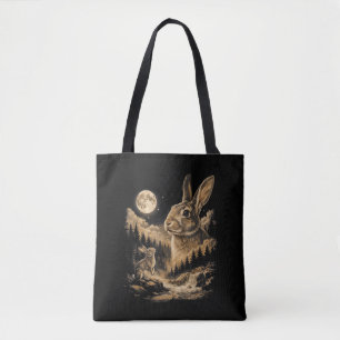 Tote Bag Lapin Vintage Hurleur à la Lune Art de Nuit de Lap