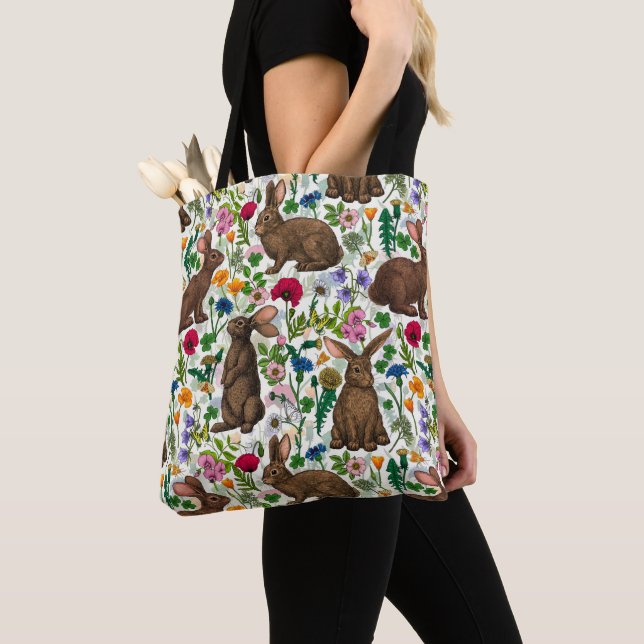Tote Bag Lapins et fleur sauvage (De près)