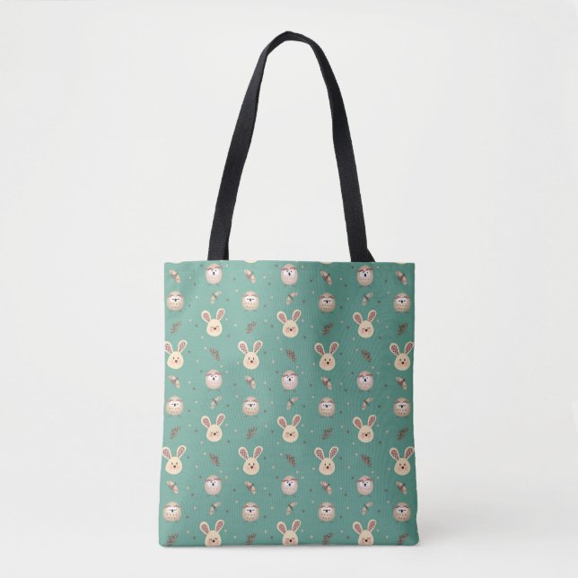 Tote Bag Lapins mignons, hiboux et papillons de nuit fourre (Devant)