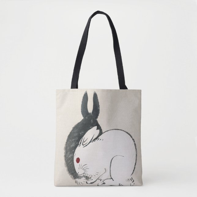 Tote Bag Lapins noirs et blancs de Kōno Bairei (Devant)