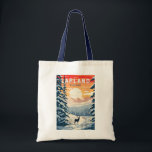 Tote Bag Lapland Finlande Travel Art Vintage<br><div class="desc">Conception de déplacement vectoriel rétro de la Laponie. La Laponie est la région la plus septentrionale de la Finlande,  connue pour son vaste territoire subarctique,  ses stations de ski et ses phénomènes naturels.</div>