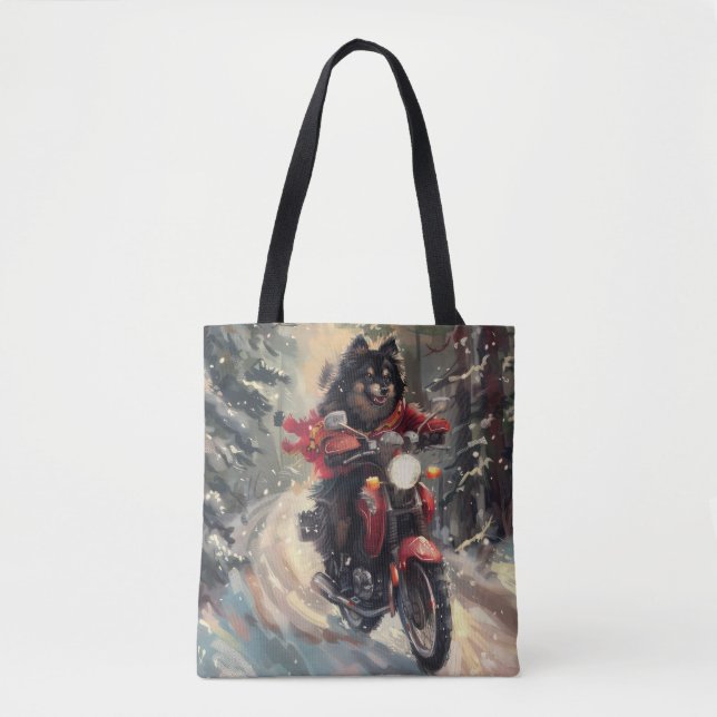 Tote Bag Lapphund Finlandais Chien à cheval Moto Noël (Devant)