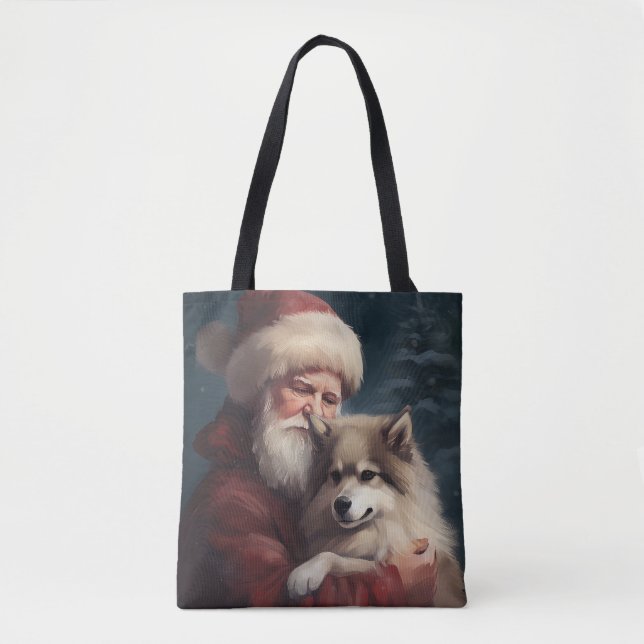Tote Bag Lapphund finlandais Noël festif du Père Noël (Devant)
