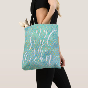 Tote Bag L'Aqua et l'or d'échelle de sirène "mon âme est