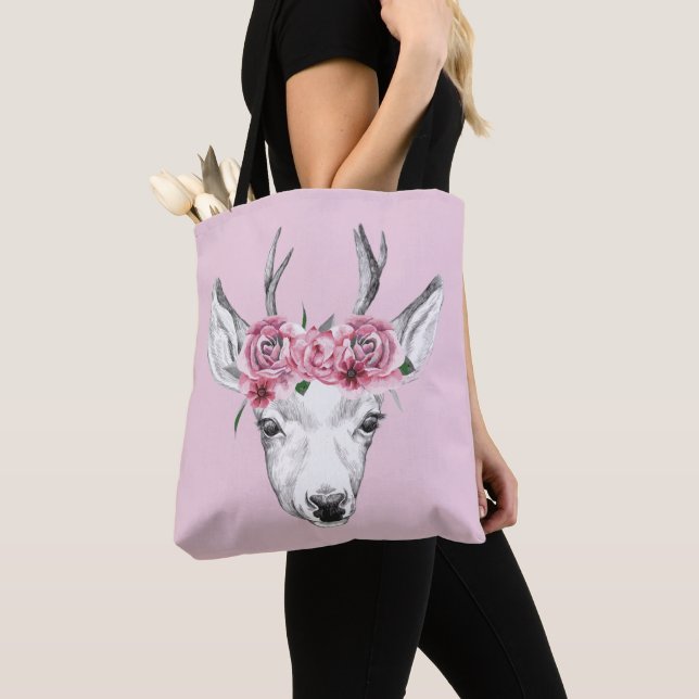 Tote Bag L'aquarelle fleurit des cerfs communs (De près)
