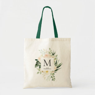 Tote Bag L'aquarelle rougissent monogramme floral de