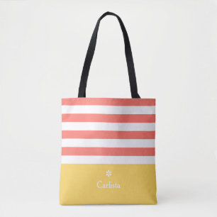Tote Bag Large corail rayures horizontales Jaune Nom Faisy