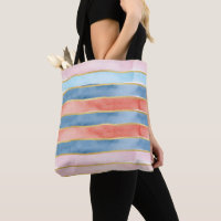 Larges Bandes Aquarelles de Bleu Rose Corail