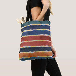 Tote Bag Larges Rayures Aquarelle Brique Rouille Sarcelle M