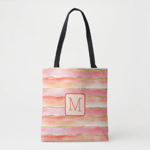 Tote Bag Larges Rayures Bloc de Couleur Monogramme Tangerin