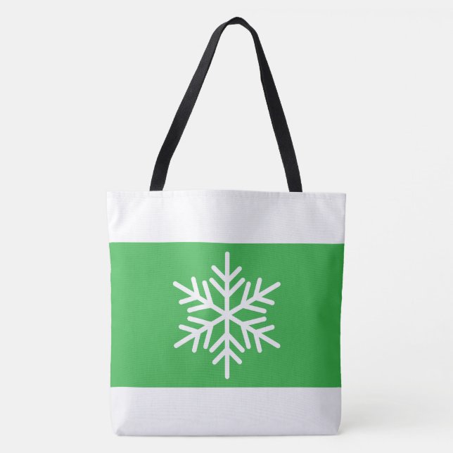 Tote Bag Larges Rayures Vert Clair Blanc Flocon de Neige  (Devant)