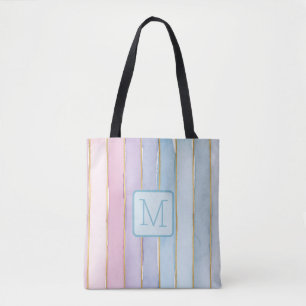 Tote Bag Larges Rayures Verticales Bleu Bloc de Couleur Mon