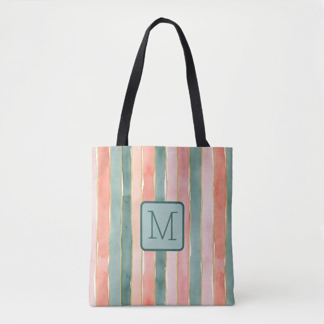Tote Bag Larges Rayures Verticales Bloc de Couleur Monogram (Devant)