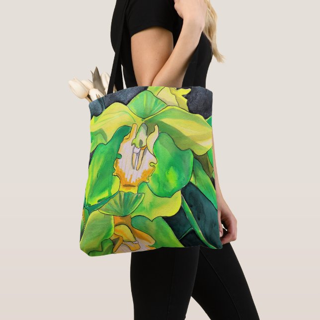 Tote Bag L'art botanique de l'orchidée verte (De près)