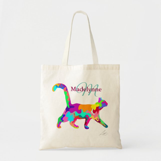 Tote Bag L'art du chat coloré moderne (Devant)