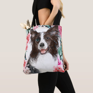 Tote Bag L'art rose du visage de l'aquarelle de la collie f