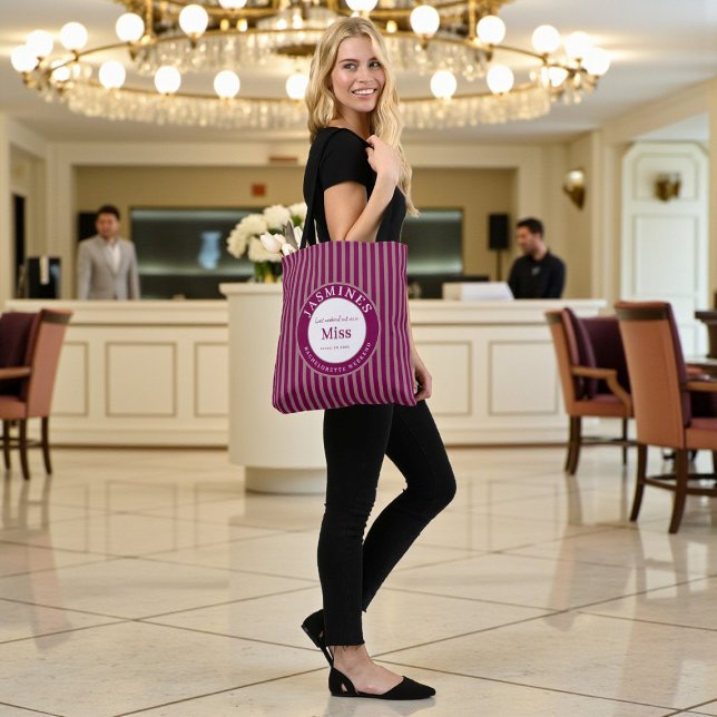 Tote Bag Last Weekend Out Miss Burgundy Taupe Stripes  (Créateur téléchargé)