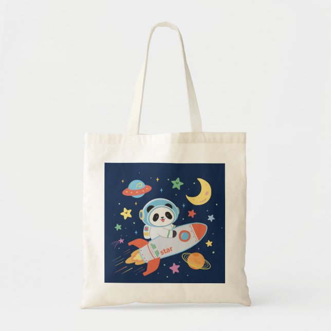 Tote Bag l'astronaute bleu et orange Panda (Devant)