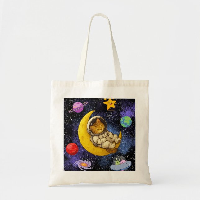 Tote Bag L'astronaute Chat dort sur la Lune (Devant)