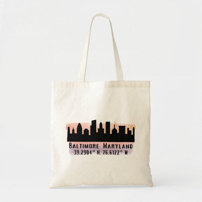 Tote Bag Latitude et longitude de Baltimore Skyline (Devant)