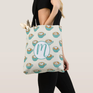 Tote Bag Latte Art dans de mignons cafés bleus
