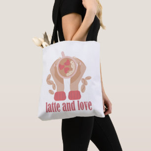 Tote Bag Latte et coupe d'amour, mains et citation de café