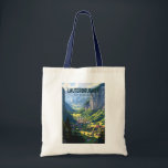 Tote Bag Lauterbrunnen Suisse Travel Art Vintage<br><div class="desc">Lauterbrunnen design de déplacement vectoriel rétro. Situé dans une vallée avec des falaises rocheuses et les chutes de Staubbach rugissantes.</div>