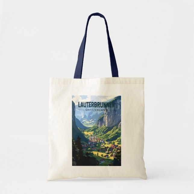 Tote Bag Lauterbrunnen Suisse Travel Art Vintage (Devant)
