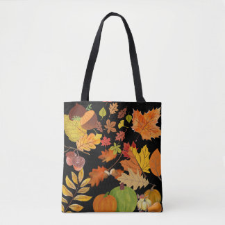 Tote Bag L'automne foncé coloré laisse botanique fleuri