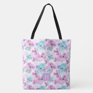 Tote Bag Lavande Aquarelle Fleurs Monogramme