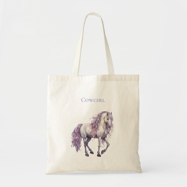 Tote Bag Lavande Blanc Floral Cheval Cowgirl (Devant)