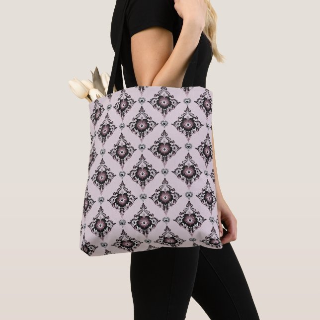 Tote Bag Lavande florale moderne élégant Damask (De près)
