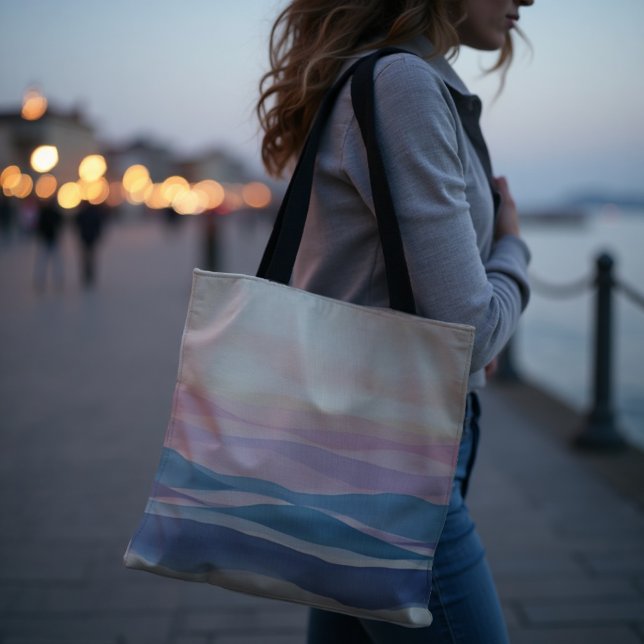 Tote Bag Lavande Tide Fluide Abstrait Côtier (Carry coastal calm at dusk. Your chic Lavender Tide tote for sophisticated style.)