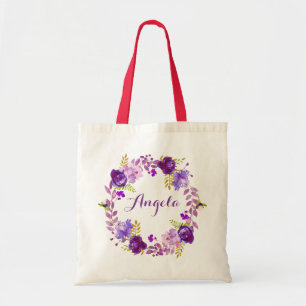 Tote Bag Lavande violette Lilac Florale Wreath Bridesmaid