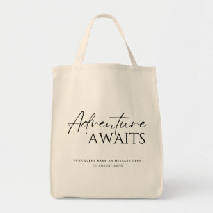Tote Bag L'aventure attend, noir et blanc personnalisé