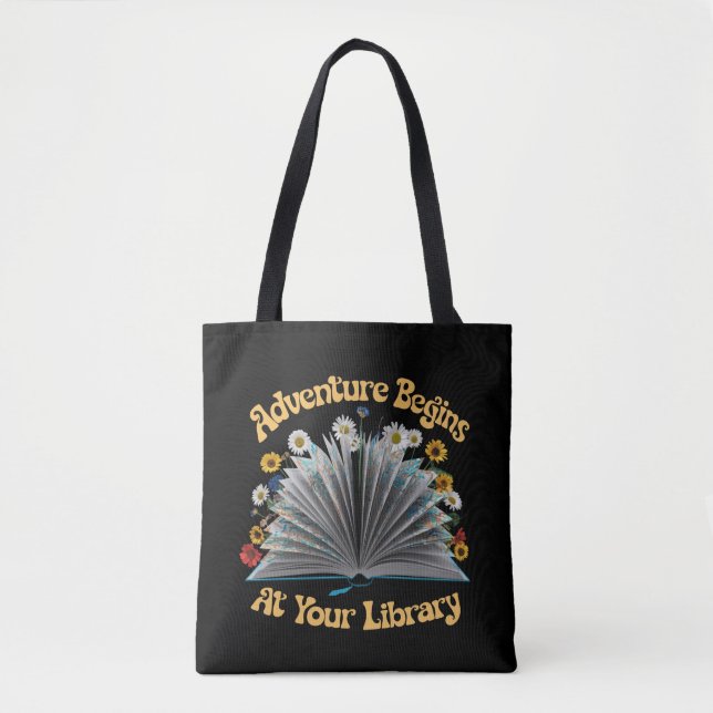Tote Bag L'aventure commence à la bibliothèque Lecture esti (Devant)