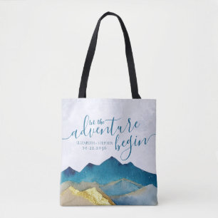 Tote Bag L'aventure commence aquarelle Montagnes Mariage