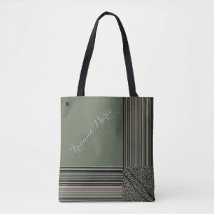 Tote Bag LavishingSur Monogramme Élégant Sage Vert Pinstr