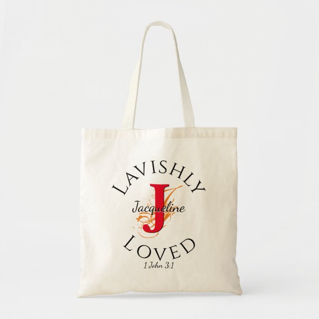 Tote Bag LAVISHLY AIMÉ Personnalisé Monogramme Rouge J (Devant)