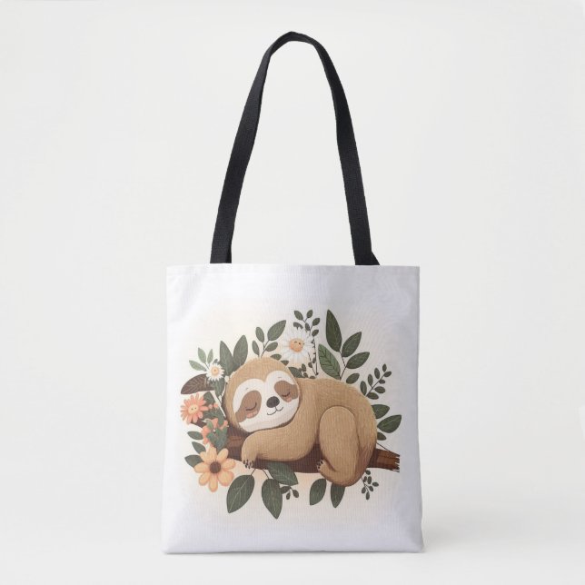 Tote Bag Lazy sloth sleeping on a branch cartoon            (Devant)