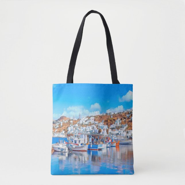 Tote Bag ldp MYKONOS - bateaux de pêche - port - panorama (Devant)