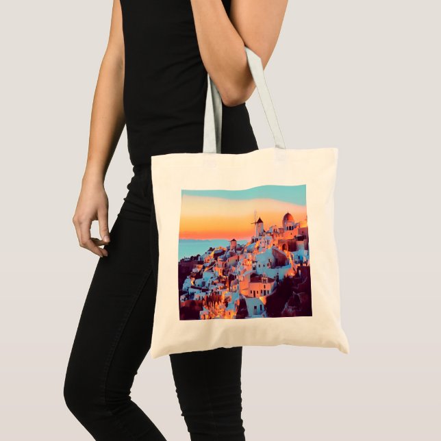 Tote Bag ldp SANTORINI - panorama - par nuit (Devant (produit))