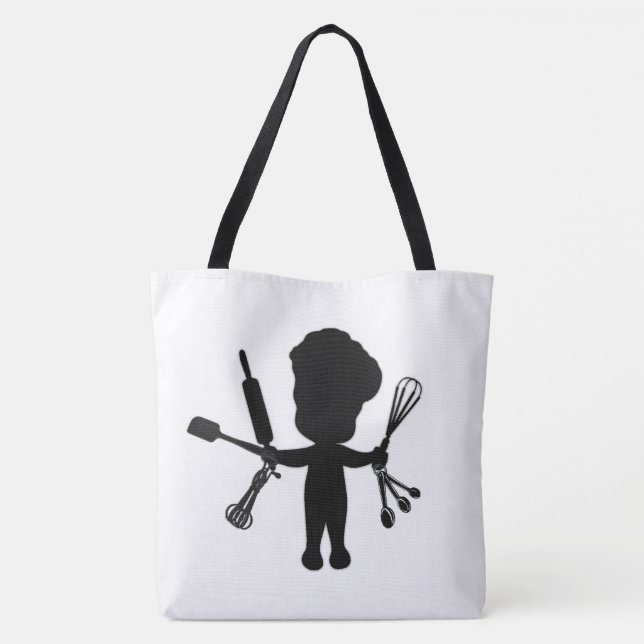 Tote Bag Le Baker Jongle Ses Ustensiles / Outils Bleu (Dos)